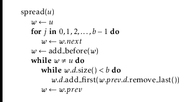 \begin{leftbar}
\begin{flushleft}
\hspace*{1em} \ensuremath{\mathrm{spread}(\ens...
...\gets \ensuremath{\ensuremath{\mathit{w}}.prev}}\\
\end{flushleft}\end{leftbar}