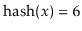 $ \ensuremath{\ensuremath{\mathrm{hash}(\ensuremath{\mathit{x}})}}=6$