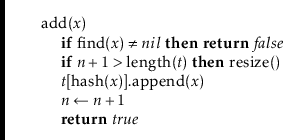 \begin{leftbar}
\begin{flushleft}
\hspace*{1em} \ensuremath{\mathrm{add}(\ensure...
...return}} \ensuremath{\ensuremath{\mathit{true}}}\\
\end{flushleft}\end{leftbar}