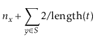 $\displaystyle \ensuremath{\ensuremath{\ensuremath{\mathit{n}}}}_{\ensuremath{\e...
...}}}}\in S} 2/\ensuremath{\ensuremath{\mathrm{length}(\ensuremath{\mathit{t}})}}$