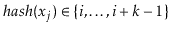 $ \ensuremath{\ensuremath{\ensuremath{\mathit{hash}}}}(\ensuremath{\ensuremath{\...
...th{\mathit{i}}}},\ldots,\ensuremath{\ensuremath{\ensuremath{\mathit{i}}}}+k-1\}$