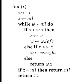 \begin{leftbar}
\begin{flushleft}
\hspace*{1em} \ensuremath{\mathrm{find}(\ensur...
...\ensuremath{\mathit{z}}.\ensuremath{\mathit{x}}}\\
\end{flushleft}\end{leftbar}