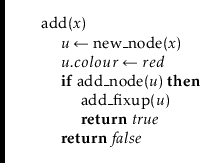 \begin{leftbar}
\begin{flushleft}
\hspace*{1em} \ensuremath{\mathrm{add}(\ensure...
...eturn}} \ensuremath{\ensuremath{\mathit{false}}}\\
\end{flushleft}\end{leftbar}