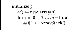 \begin{leftbar}
\begin{flushleft}
\hspace*{1em} \ensuremath{\mathrm{initialize}(...
...ets \ensuremath{\mathrm{\mathrm{ArrayStack}}()}}\\
\end{flushleft}\end{leftbar}