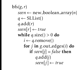 \begin{leftbar}
\begin{flushleft}
\hspace*{1em} \ensuremath{\mathrm{bfs}(\ensure...
...] \gets \ensuremath{\ensuremath{\mathit{true}}}}\\
\end{flushleft}\end{leftbar}