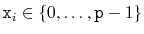 $ \ensuremath{\mathtt{x}}_i\in\{0,\ldots,\ensuremath{\mathtt{p}}-1\}$