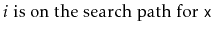 $\displaystyle \mbox{$i$\ is on the search path for \ensuremath{\mathtt{x}}}$
