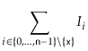 $\displaystyle \sum_{i\in\{0,\ldots,\ensuremath{\mathtt{n}}-1\}\setminus\{\ensuremath{\mathtt{x}}\}} I_i
$