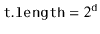 $ \ensuremath{\mathtt{t.length}}=2^\ensuremath{\mathtt{d}}$