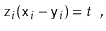 $\displaystyle \ensuremath{\mathtt{z}}_i(\ensuremath{\mathtt{x}}_i-\ensuremath{\mathtt{y}}_i) = t\enspace ,$